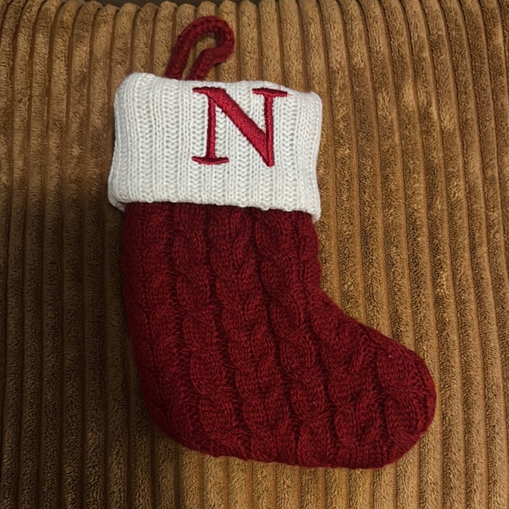 🎄♥️ Mini Knit Christmas Stocking with Letter "N"